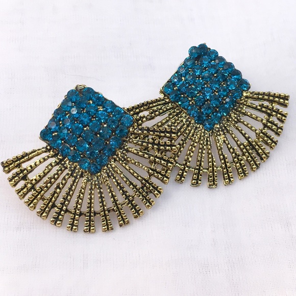 Cherryl's Jewelry - Teal Pave Rhinestone Button Earrings